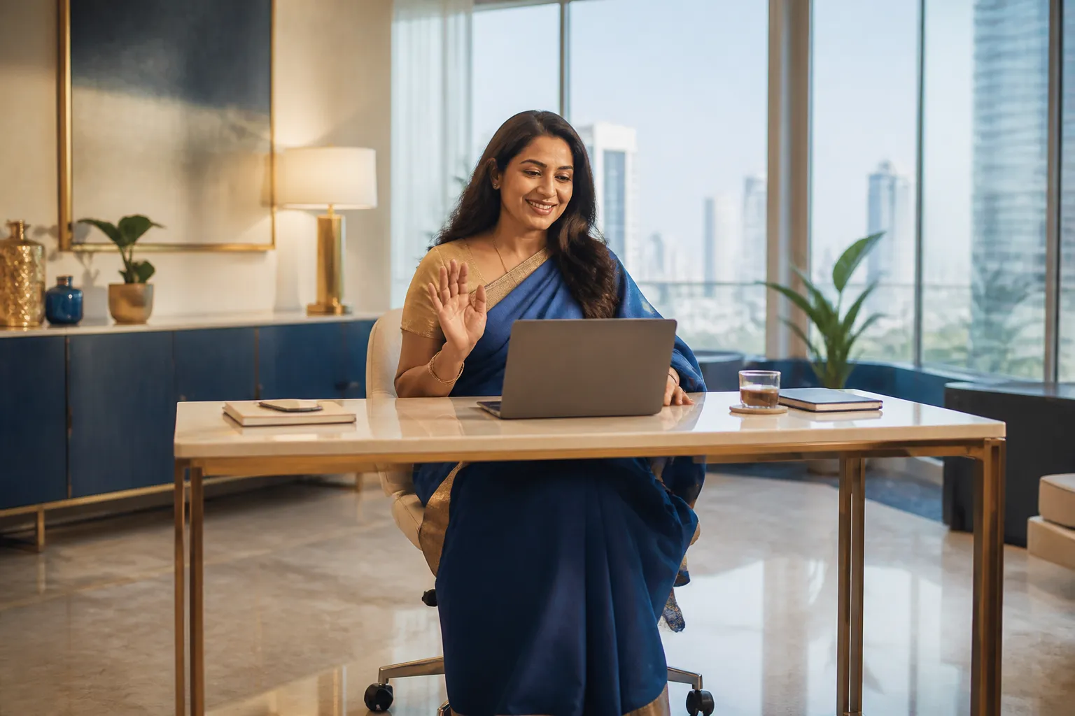 Indian business owner having a relaxed AI discovery call with AIautopilot